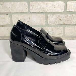 Aqua College Black Waterproof Heeled Loafers Sz 7 Chunky 90s Goth Dark Academia